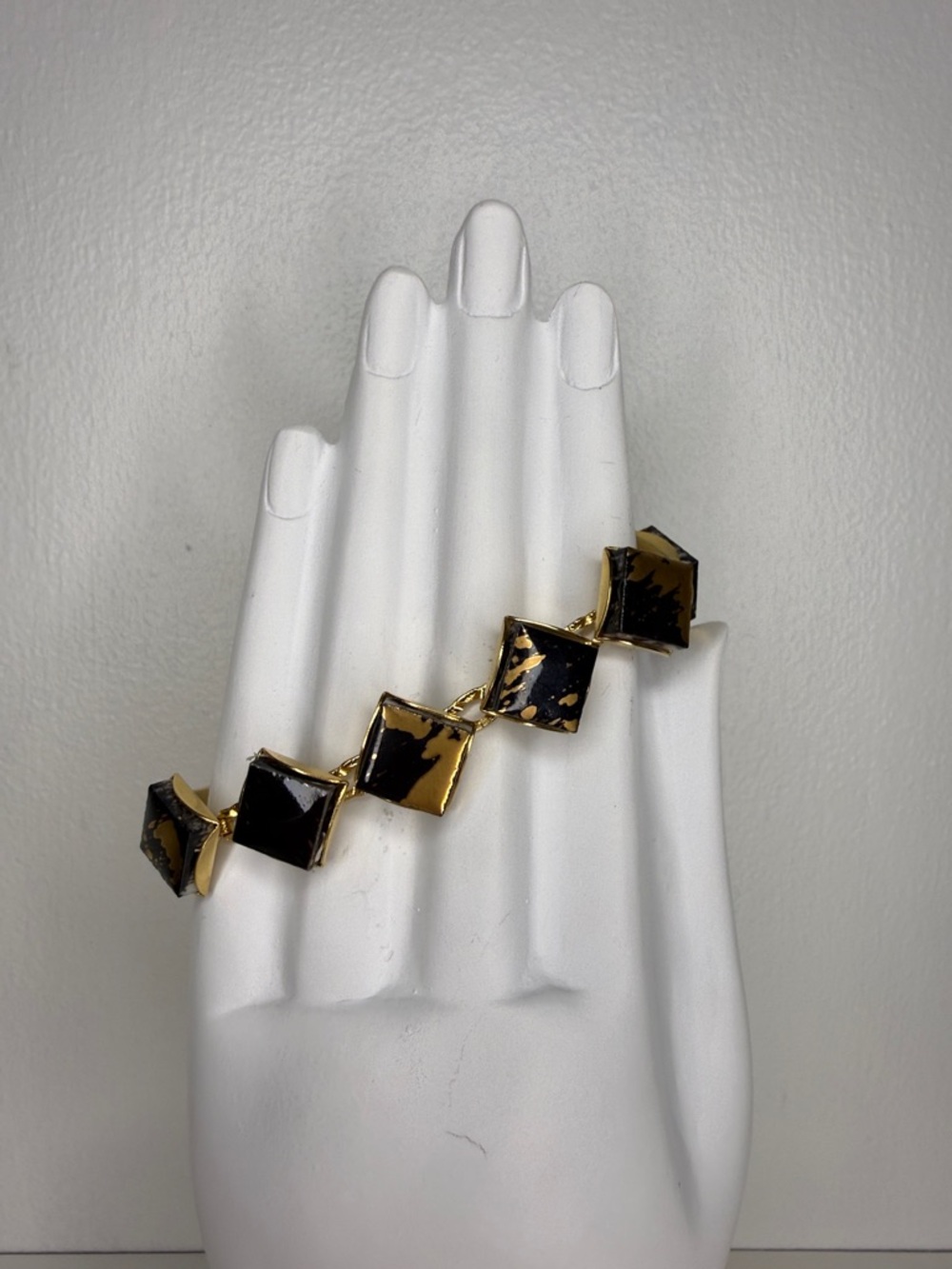 Gold and Black Square Link Bracelet - Women Jewelry
